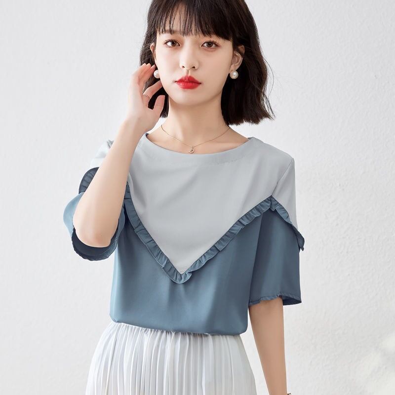 【半額！期間限定！！】 ファッション 定番シンプル 上質 シフォン 半袖<S-6595>