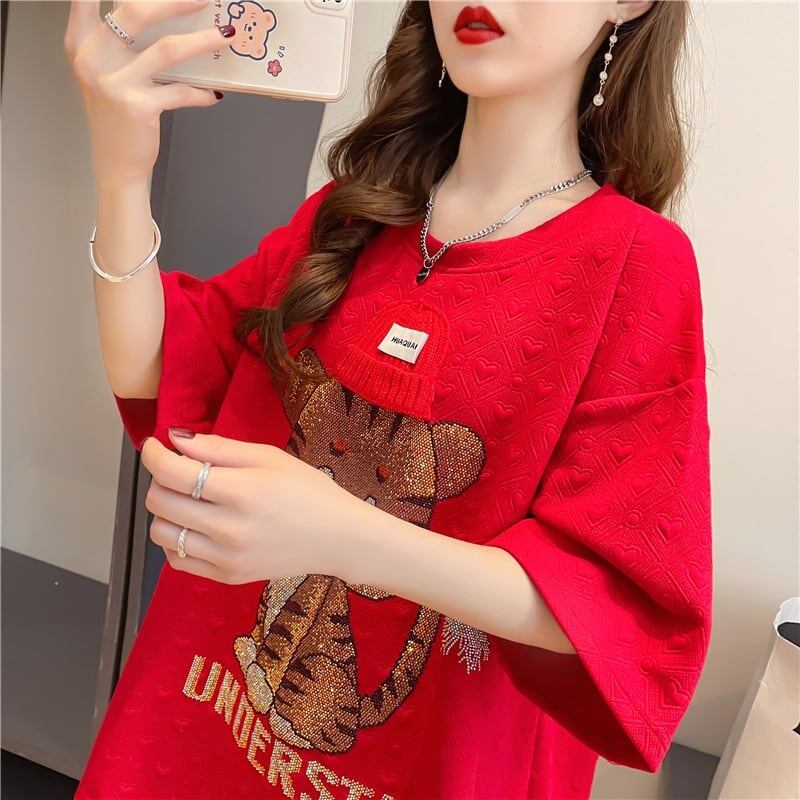 デザイン感 切り替え チャーミング プリント Tシャツ カットソー＜S-3401＞