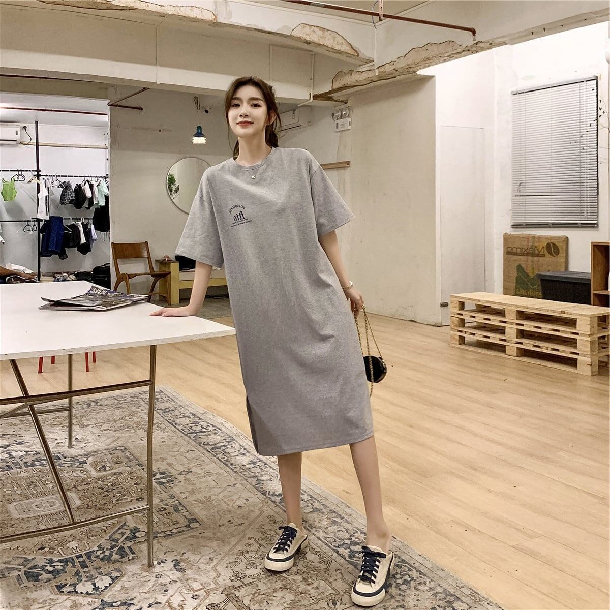 美人度アップ プリント チャーミング Tシャツ カットソー ワンピース＜S-3602＞