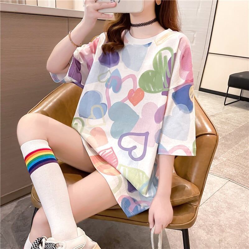 美人度アップ プリント ファッション Tシャツ カットソー ワンピース＜S-3303＞