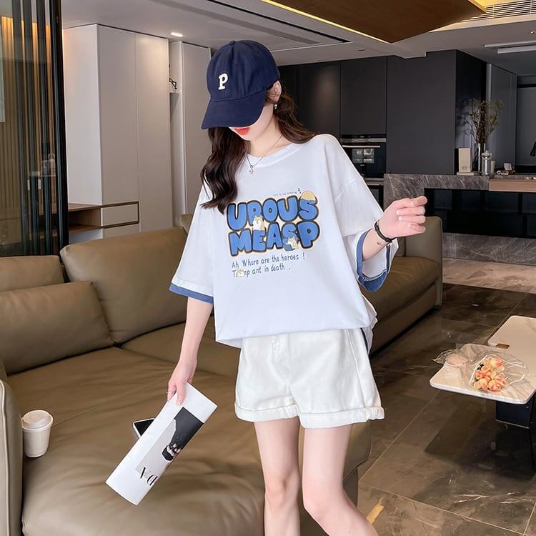 新作 プリントTシャツ ロング アルファベット オーバーサイズ＜S-2808＞