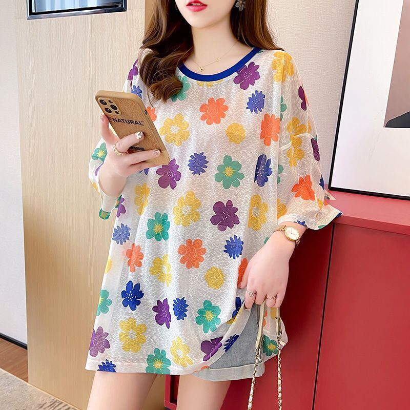 大人可愛い 半袖 紫外線対策 ラウンドネック ルーズ Tシャツ ＜S-8642＞