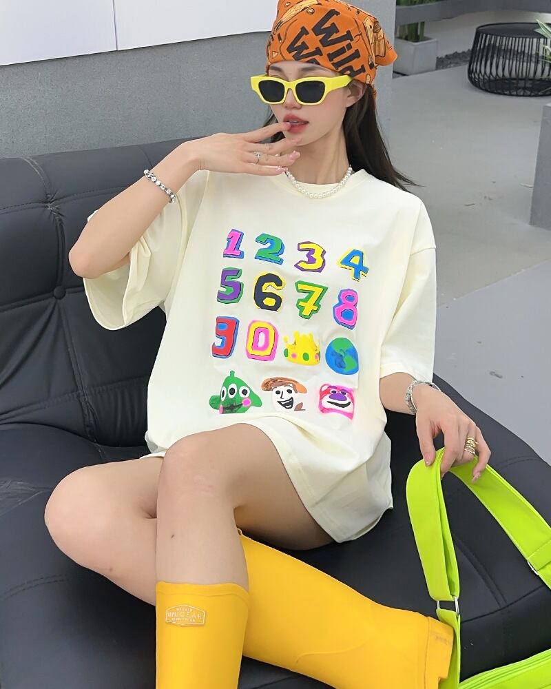売り切れ必至 プリント三色 個性派 ゆったり 半袖Tシャツ ＜S-8462＞
