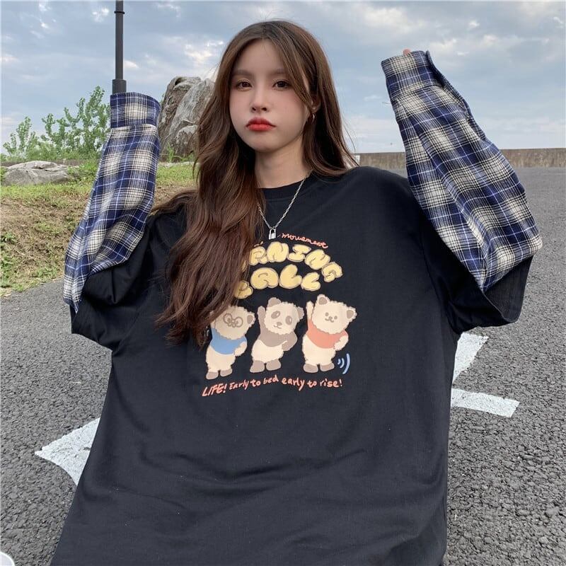 オシャレ度満点 ラウンドネック 個性的なデザイン カートゥーンプリント Tシャツ＜S-2257＞